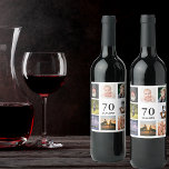 70. Geburtstagsparty Foto Collage Typ Männer Weinetikett<br><div class="desc">Ein Flaschenlabel für eine 70. Geburtstagsfeier für einen Typ,  der sein Leben mit einer Collage von 8 eigenen Fotos feiert. Vorlagen für einen Namen,  70 Jahre und ein Datum. Geburtsdatum oder Geburtsdatum des Party. Schwarze Buchstaben. Weißer Hintergrund.</div>