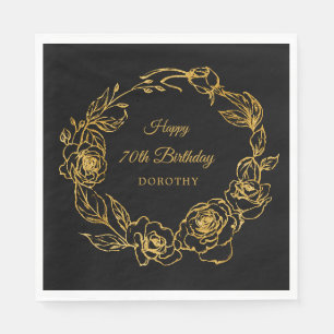 70. Geburtstagsparty Luxe Gold Rose Black Cocktail Serviette