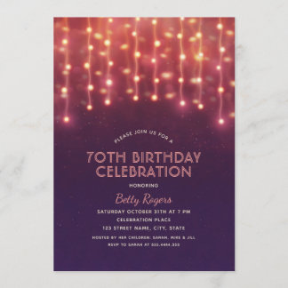 70. Geburtstagsparty Moderne Glitzer String Lights Einladung