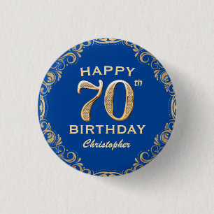 70. Geburtstagsparty Navy Blue and Gold Glitzer Button