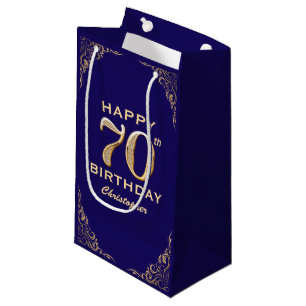 70. Geburtstagsparty Navy Blue and Gold Glitzer Kleine Geschenktüte