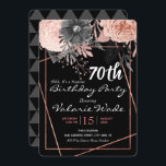 70. Geburtstagsparty Pink Roses Einladung<br><div class="desc">Elegante moderne Rose mit Dreieck-Hintergrundmuster. Text kann angepasst werden,  sowie Schriftart und Hintergrundfarbe. Erwachsene Überraschung 70. Geburtstagsparty Einladungen. Imitat Glitzer- und Imitat-Folienteile.</div>