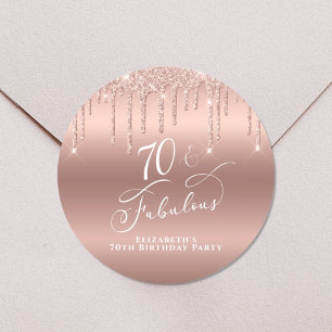 70. Geburtstagsparty Rose Gold Glitzer Runder Aufkleber