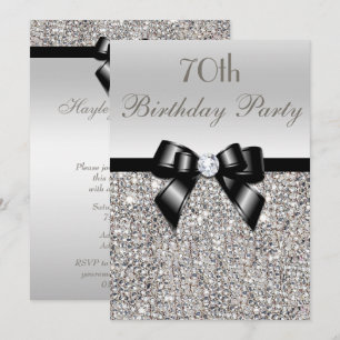 70. Geburtstagsparty Silver Sequins Black Bow Einladung