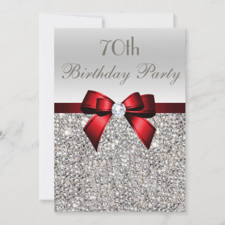 70. Geburtstagsparty Silver Sequins Red Bow Einladung