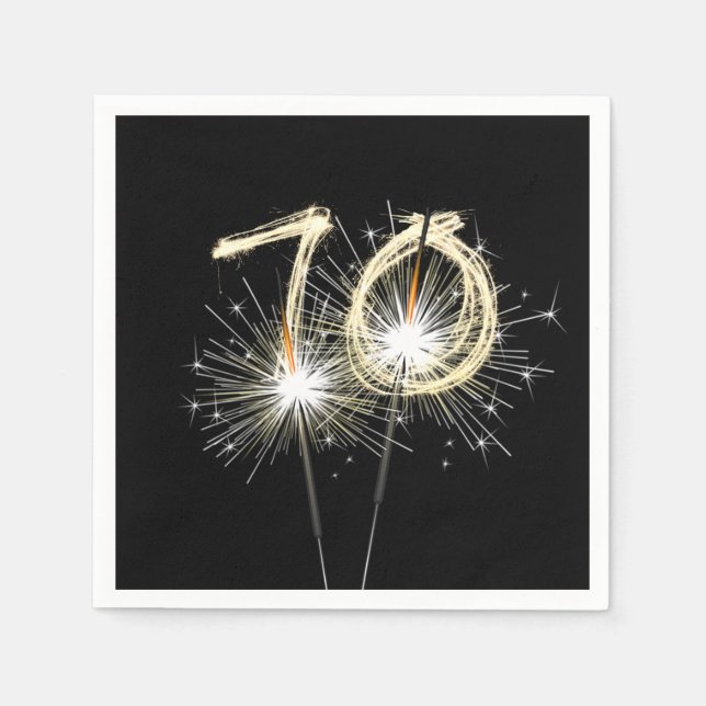 70. Geburtstagsparty Sparklers auf Black Serviette (Vorderseite)