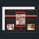 70. Geburtstagsparty Tri Foto Einladungen Black &<br><div class="desc">Die Gäste werden Liebe haben,  diese elegante 70. Geburtstagsfeier mit drei Bildern aus verschiedenen Bühnen des Gastes der Ehre zu empfangen. Anpassen Sie diese Einladung einfach mit Ihren Informationen.  Sie können sogar die Schriftart ändern!</div>