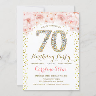 70. Geburtstagsparty - Weißes Gold Pink Einladung
