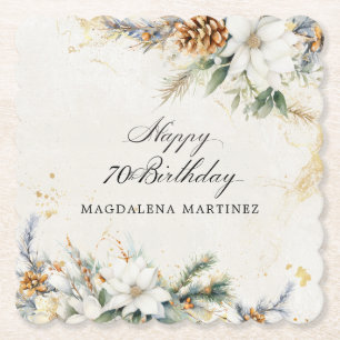70. Geburtstagsparty White Winter Floral Custom Untersetzer