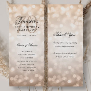 70. Geburtstagsprogramm Rose Gold Bokeh w/ Vielen Einladung