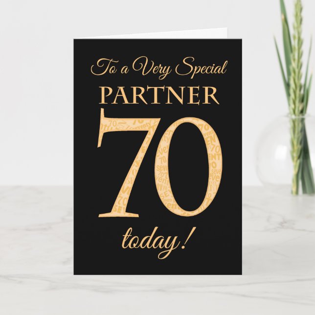 70. Gold-Effekt auf Black, für Partner Birthday Karte (Vorderseite)