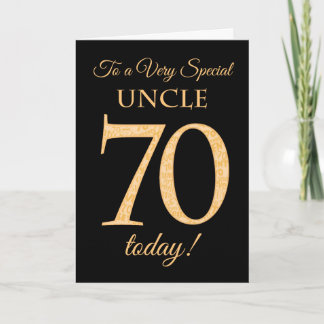 70. Gold-Effekt auf Schwarz, für Onkel Birthday Karte