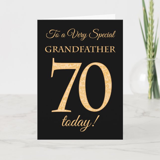 70. Gold-Effekt auf Schwarz, Großvater Geburtstag Karte (Vorderseite)