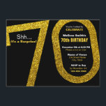 70. Gold Glitzer Geburtstag Einladung<br><div class="desc">Eine klassische schicke und stilvolle 70. Geburtstagsüberraschung Party Einladung verfügt über eine schwarze und Imitat Gold Glitzer Farbpalette mit moderner Typografie. Einfache Anpassung mit eigenem Text für Ihre spezielle Veranstaltung.</div>