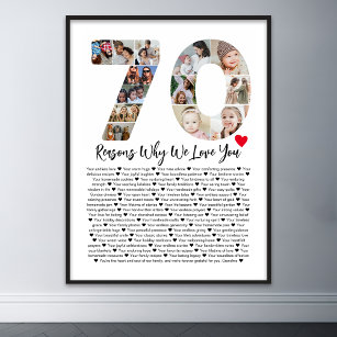 70 Gründe, warum wir Sie 70. Geburtstagskollage Li Poster