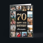 70. Happy Birthday Black and Gold Foto Collage Karte<br><div class="desc">Geburtstagskarte des 70. Happy Birthday Black and Gold Foto Collage. Für weitere Anpassungen klicken Sie bitte auf die Schaltfläche "Anpassen" und verwenden Sie unser Designwerkzeug,  um diese Vorlage zu ändern.</div>