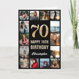 70. Happy Birthday Black and Gold Foto Collage Karte