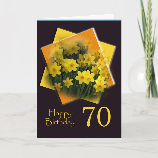 70. Happy Birthday Card - Gelbe Narzissen Karte (Vorderseite)