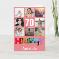 70. Happy Birthday Foto Collage Moderne rosa Karte