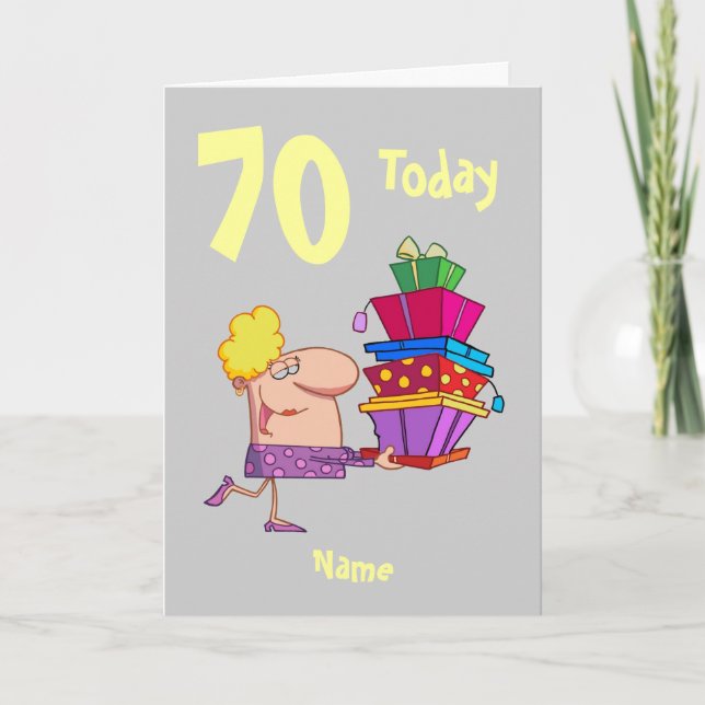 70. heute Geburtstag Cartoon personalisiert Karte (Vorderseite)