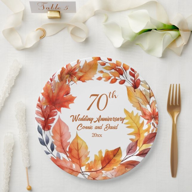 70. Hochzeit Jubiläum Fall Blorale Pappteller (Hochzeit)