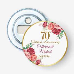 70. Hochzeitsjubiläum Goldrahmen Blumen Flaschenöffner