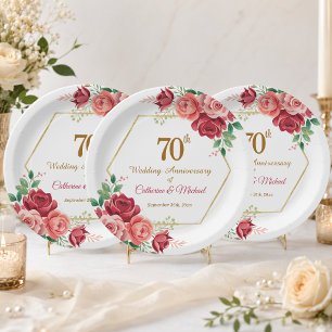 70. Hochzeitsjubiläum Goldrahmen Floral Pappteller
