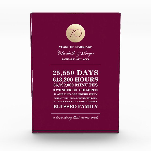 70. Hochzeitstag individuelles Geschenk Akrylblock Fotoblock (Vorderseite)