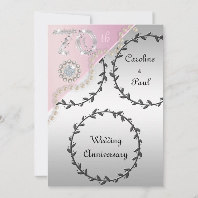 70. Hochzeitstag mit Silberne Rose Gold Einladung (Vorderseite)