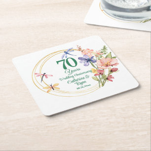 70. Hochzeitstag Platin Goldrahmen Rechteckiger Pappuntersetzer