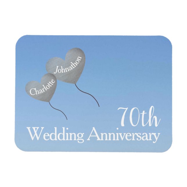 70. Hochzeitstag Platin Herzballons Magnet (Horizontal)