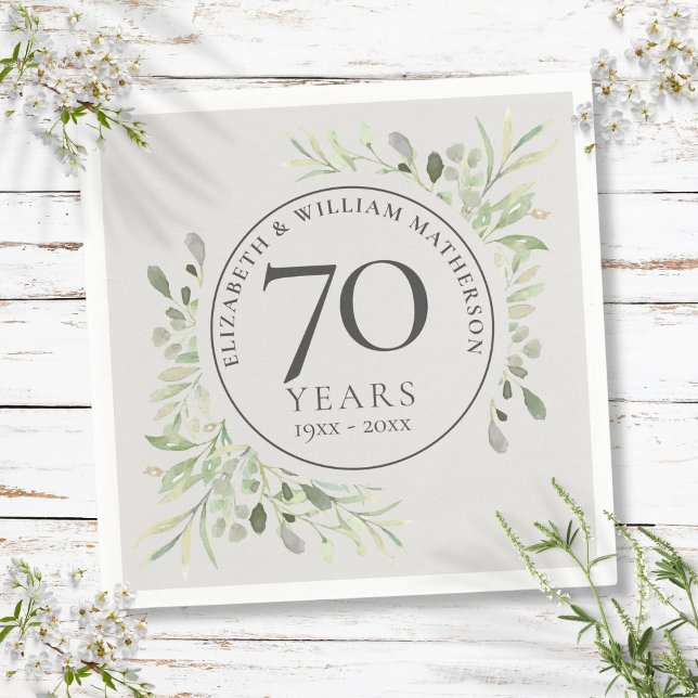 70. Hochzeitstag Platingrün Serviette (70th Wedding Anniversary Platinum Greenery Napkins)