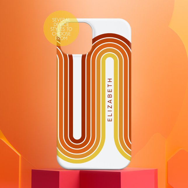 70 Inspirierte Linie Art Sunset Red Orange Yellow  iPhone 16 Hülle (Custom retro line phone case with name)