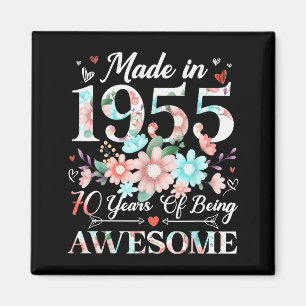 70 Jahre alt, hergestellt 1955, Blumen, 70. Geburt Magnet