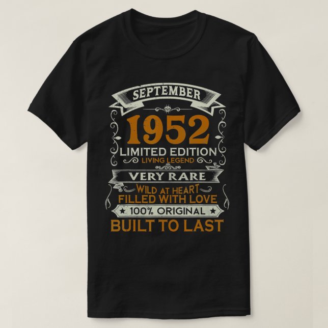70 Jahre Alte Geschenke September 1952 Limited Edi T-Shirt (Design vorne)