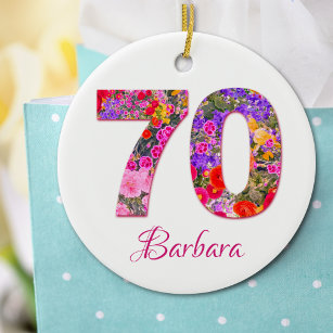 70 Jahre Geburtstagsparty Blumenrosa-Lila-Ornament Keramik Ornament