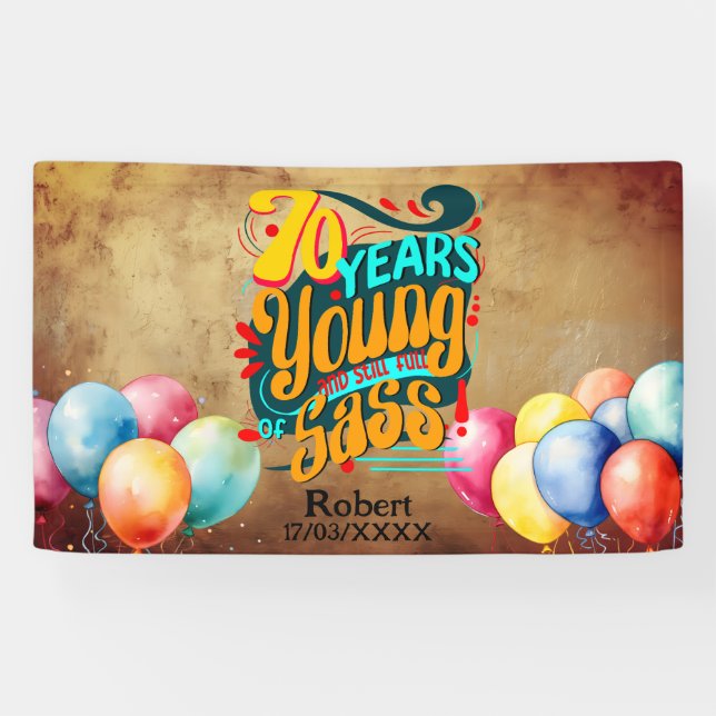 70 Jahre jung noch voll von Sass, Retro Groovy Banner (Horizontal)
