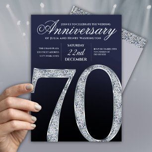 70. Jubiläums-Diamant-Silber-Navyblau Modern Einladung
