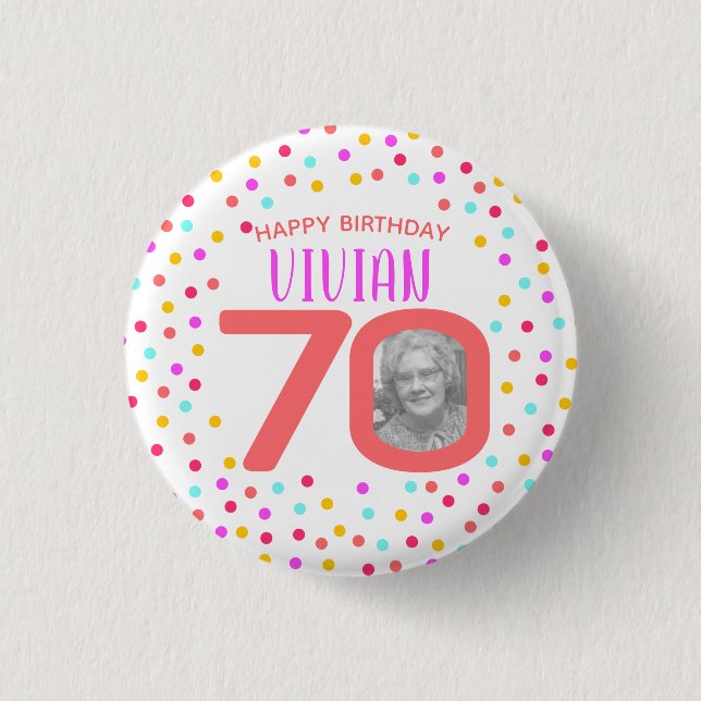 70. kundenspezifisches Foto bunter korallenroter Button (Vorderseite)