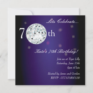 70. Lila Disco-Ball-Party Einladung