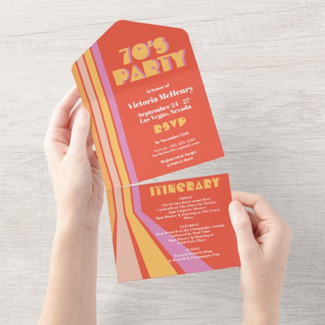 70' Party Retro Hippie Mod Weekend All In One Einladung (Abreißen)