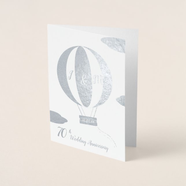 70. Platinum Heißluftballon Hochzeitstag Folienkarte (Vorderseite)