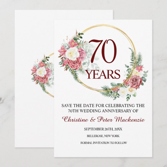 70. Platinum Hochzeitstag Save The Date (Vorne/Hinten)