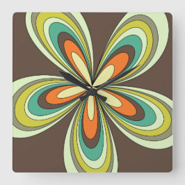 70’s retro spring hippie flower power quadratische wanduhr