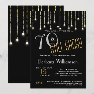 70 Sassy Black Silver Gold Lights Geburtstagsparty Einladung