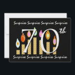 70. ÜBERRASCHUNG Geburtstagspartei Vorlage Metalli<br><div class="desc">Dieses Design mit seinen festlichen Kerzen und seiner bunten Schrift ist ein lustiger Weg, die Leute zu einem SURPRISE Geburtstagsfest einzuladen. Text auf der Rückseite der Einladung ist völlig anpassbar - auf der Vorderseite können Sie das Geburtstagsjahr und den Geburtstagsgast hinzufügen. Sie können mit verschiedenen Papiertypen experimentieren, indem Sie auf...</div>