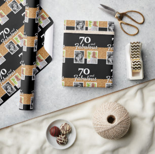 70 und Fabelhaft Gold Glitter 2 Foto 70. Geburtsta Geschenkpapier