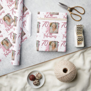 70 und Fabelhaft Rosa Glitter-Foto 70. Geburtstag Geschenkpapier