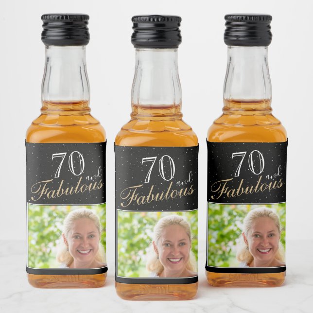 70 und fabelhafte Elegant Black Foto 70. Geburtsta Alkoholflaschenetikett (Flaschen)