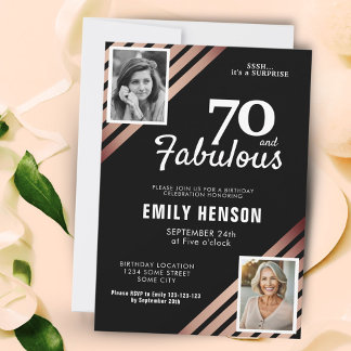 70 und fabelhafte Gold Rose 2 Foto Geburtstag Einladung